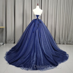 Gorgeous Blue Ball Gown Sweet 16 Party Dresses, Blue Handmade Formal Gown