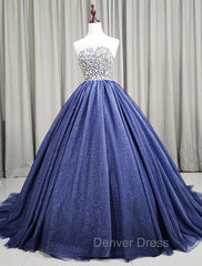 Gorgeous Blue Ball Gown Sweet 16 Party Dresses, Blue Handmade Formal Gown