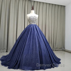 Gorgeous Blue Ball Gown Sweet 16 Party Dresses Handmade Formal Gown Off Shoulder Prom Dresses