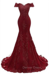 Gorgeous Burgundy Prom Party Gowns| Mermaid Lace Evening Gowns
