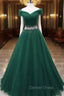 Gorgeous Dark Green Tulle Off Shoulder Long Prom Dresses, Prom Gowns