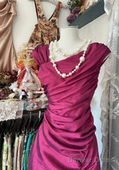 Gorgeous Dark Pink Mermaid Pleated Satin Irregular Neckline Ball Dress Birthday Dress