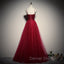 Gorgeous Dark Red Straps Tulle Long Party Dresses, A-line Formal Dresses