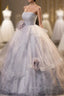 Gorgeous Gray Tulle Long Prom Dress, Gray Strapless Prom Dresses