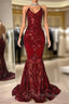Gorgeous Halter V Neck Sleeveless Mermaid Prom Dresses Sequins Long