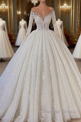 Gorgeous Lace Long Sleeve Beads Ball Gown Wedding Dresses