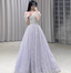 Gorgeous Lavender A-Line Off-The-Shoulder Rhinestone Embellished Sequined Sheer Tulle Long Prom Dresses Evening Dresses