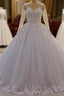 Gorgeous Long A-Line Bateau Pearl Tulle Appliques Lace Wedding Dresses with Sleeves