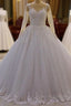 Gorgeous Long A Line Bateau Pearl Tulle Appliques Lace Wedding Dresses with Sleeves