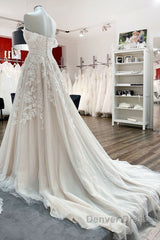 Gorgeous Long A-line Off-the-shoulder Tulle Lace Appliques Wedding Dresses
