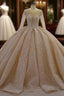 Gorgeous Long Ball Gowns Bateau Crystal Wedding Dresses with Sleeves