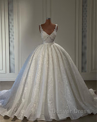 Gorgeous Long Ball Gown Sweetheart Sleeveless Lace Wedding Dresses with Ruffles