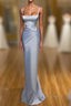 Gorgeous Long Blue Mermaid Graduation Dress Fabulous Straps Prom Dresses