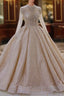 Gorgeous Long High neck Sequin Satin Ball Gowns Wedding Dresses with Sleeves