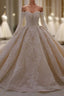 Gorgeous Long Sleeve Off the Shoulder Appliques Lace Ball Gown Wedding Dresses