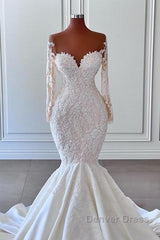Gorgeous Long Sleeves White Mermaid Bridal Dresses Sweetheart Graden Wedding Dresses