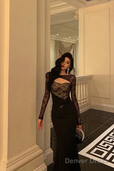 Gorgeous Mermaid Black Lace Date Night Dress Long Prom Dresses Birthday Outfits