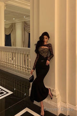 Gorgeous Mermaid Black Lace Date Night Dress Long Prom Dresses Birthday Outfits