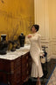 Gorgeous Mermaid High Neckline Ivory Satin Date Night Dress Prom Dresses Birthday Outfits