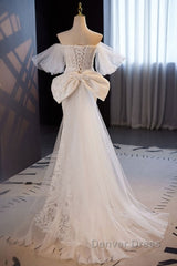 Gorgeous Mermaid Lace Wedding Dresses Party Dresses Off Shoulder With Big Bow