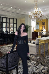 Gorgeous Mermaid Off The Shoulder Long Sleeves Date Night Dress Black Prom Dresses Birthday Outfits