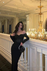 Gorgeous Mermaid Off The Shoulder Long Sleeves Date Night Dress Black Prom Dresses Birthday Outfits