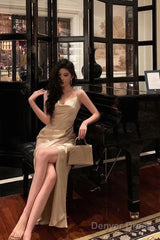 Gorgeous Mermaid Spaghetti Straps Champagne Slit Date Night Dress Prom Dresses Birthday Outfits