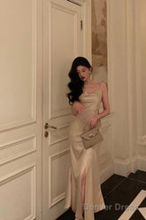 Gorgeous Mermaid Spaghetti Straps Champagne Slit Date Night Dress Prom Dresses Birthday Outfits