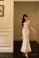 Gorgeous Mermaid Spaghetti Straps Ivory Satin Date Night Dress Prom Dresses Birthday Outfits