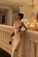 Gorgeous Mermaid Spaghetti Straps White Floral Date Night Dress Prom Dresses Birthday Outfit