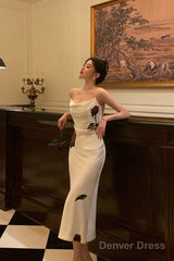 Gorgeous Mermaid Spaghetti Straps White Floral Date Night Dress Prom Dresses Birthday Outfit