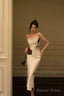 Gorgeous Mermaid Spaghetti Straps White Floral Date Night Dress Prom Dresses Birthday Outfit