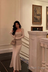 Gorgeous Mermaid Square Neckline Ivory Date Night Dress Long Prom Dresses Birthday Outfits