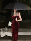 Gorgeous Mermaid Straps Burgundy Velvet Prom Dress Birthday Outfits