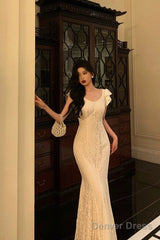 Gorgeous Mermaid Straps Date Night Dress White Lace Long Prom Dresses Birthday Outfits