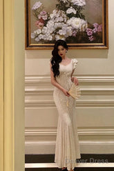 Gorgeous Mermaid Straps Date Night Dress White Lace Long Prom Dresses Birthday Outfits