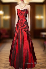 Gorgeous Mermaid Sweetheart Red Taffeta Long Evening Dresses Prom Dresses