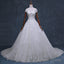 Gorgeous Off Shoulder Short Sleeve Lace Appliques Beading Sparkly Ball Gown Cathedral Train Wedding Dress