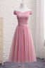 Gorgeous Pink A Line Lace Off Shoulder Prom Dress,Cheap Prom Dress,Sexy Prom Dresses