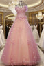 Gorgeous Pink Flowers Off Shoulder Prom Dress, Pink Prom Dress Ball Gowns Prom Dresses