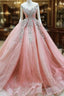 Gorgeous Pink Lace Beaded Princess Dream Wedding Dress Prom Dresses