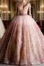 Gorgeous Pink V Neckline Beaded Ball Gowns Prom Dress, Pink Sweet 16 Dresses