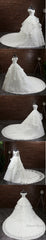 Gorgeous Princess Lace Appliques Beading Off Shoulder Ruffles Ball Gown Detachable Watteau Train Wedding Dress
