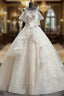 Gorgeous Princess Lace Appliques Beading Yarn Back Unique Sleeve Pretty Bow Ruffles Ball Gowns Wedding Dresses