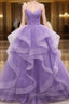 Gorgeous Purple Straps Layers Tulle V Neckline Long Prom Dress, Light Purple Prom Dresses