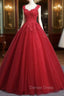 Gorgeous Red Ball Gowns Sweet 16 Gowns, Red Tulle with Lace Applique Prom Dresses