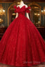 Gorgeous Red Tulle Ball Gowns Off Shoulder Sweet 16 Dress, Red Long Prom Dresses