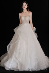 Gorgeous Ruffled Ballgown Tier Wedding Dress With Spaghetti Straps