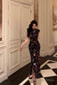 Gorgeous Sheath High Neckline Black Floral Date Night Dress Long Prom Dresses Birthday Outfits