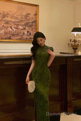 Gorgeous Sheath High Neckline Short Sleeves Green Date Night Dress Long Prom Dresses Birthday Outfits